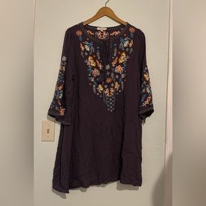 Umgee mixed floral print embroidered boho dress size XL